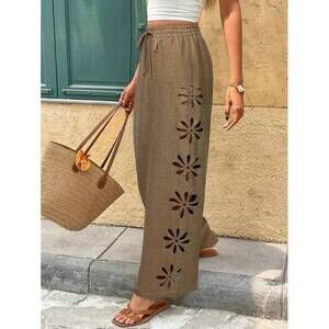 Frenchy Women's Solid Color Elastic Waist Drawstring Hollow Textured Fabri